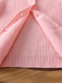 Girls Cute Solid Color Lace Collar Long Sleeve Knitted Cardigan Sweater, Suitable For Casual Daily Wear In Spring, Autumn And Winter - Pink - View 6