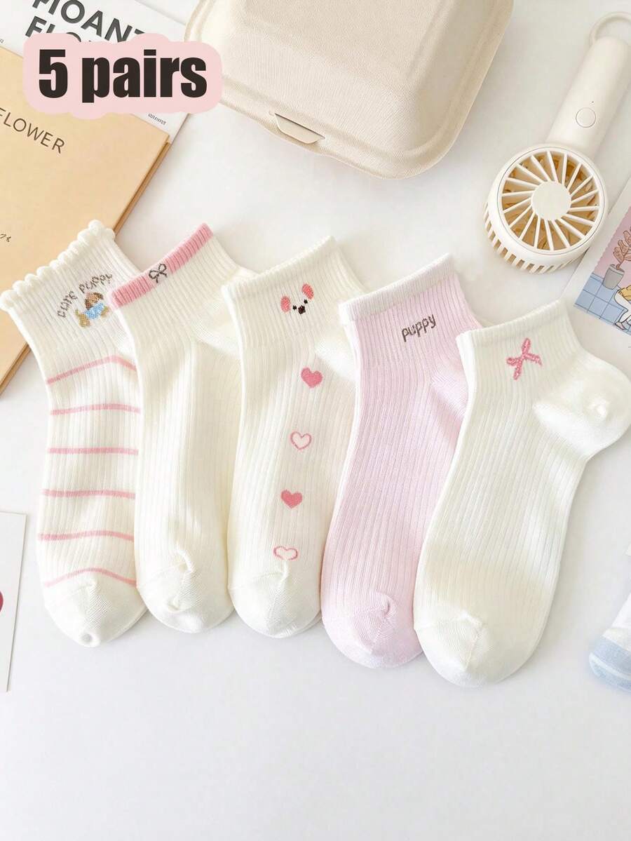 5 Pairs Summer Thin Mesh Kids Socks, Cute Floppy Ear Cartoon Puppy ...