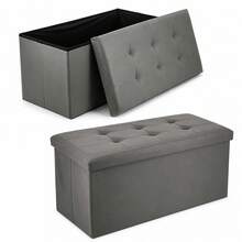 Living Room Folding Storage Ottoman – 76*38*38cm Footrest Stool With Lid, Storage Box & Shoe Bench - Dark Grey - View 3