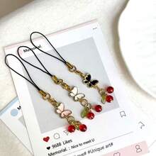 1pc Cherry Butterfly Phone Charm Pendant, Universal Smartphone, Minimalist Healing Small Accessory, Can Decorate Keychain Bag - Multicolor - View 3