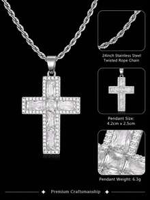 Men's Rhinestone Cross Pendant Necklace, European And American Hip-Hop Style Jewelry, Twisted Chain With Personalized Street Style - Cross - View 11