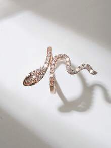 Nooxian 1pc Snake-Shaped Ring For Women, Minimalist Unique Design Personalized Open Ring For Index Finger - Rose Gold - View 3