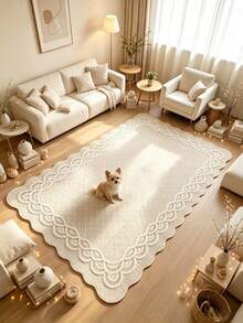 1pc Lace Trim Asymmetrical Area Rug, Living Room Carpet, Rug, Area Rug, Large Rug, Floor Mat, Living Room Large Carpet - Multicolor - View 1