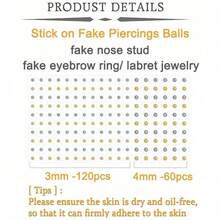 14Pcs/Set Fake Nose Ring Stud Nose Stud Clip On Lip Ear Non Pierced JewelryWith Face Gems, Fake Piercings Belly Button Sticker - Multicolor - View 5