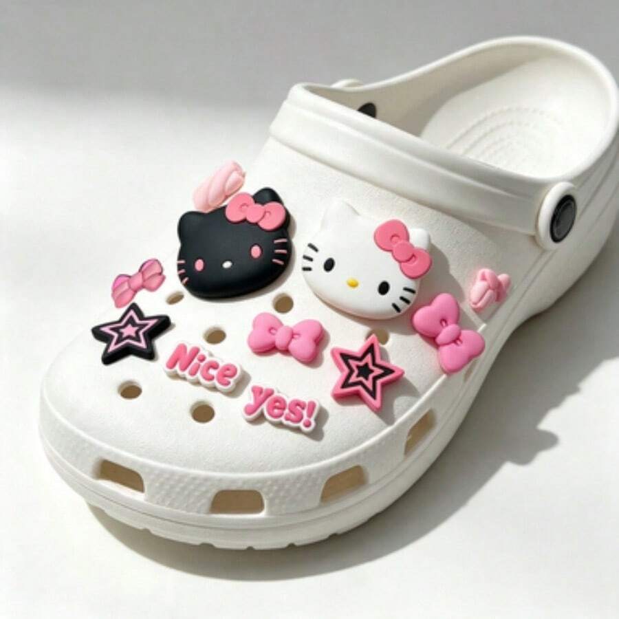 12件/10件 Sanrio Hello Kitty 經典角色公仔套組,適用於鞋子裝飾、包包裝飾、行李裝飾,美化鞋子與靴子,假日派對小禮物的完美選擇(不含鈕扣) - 查看 1