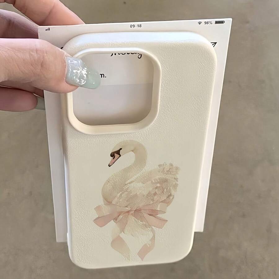 1件 白色啞光極簡風個性化緞帶天鵝圖案手機殼,適用於 iPhone 16 Pro Max/17/16/15/14 Plus/13/12/11/Air 系列保護殼 - 彩色 - 查看 1