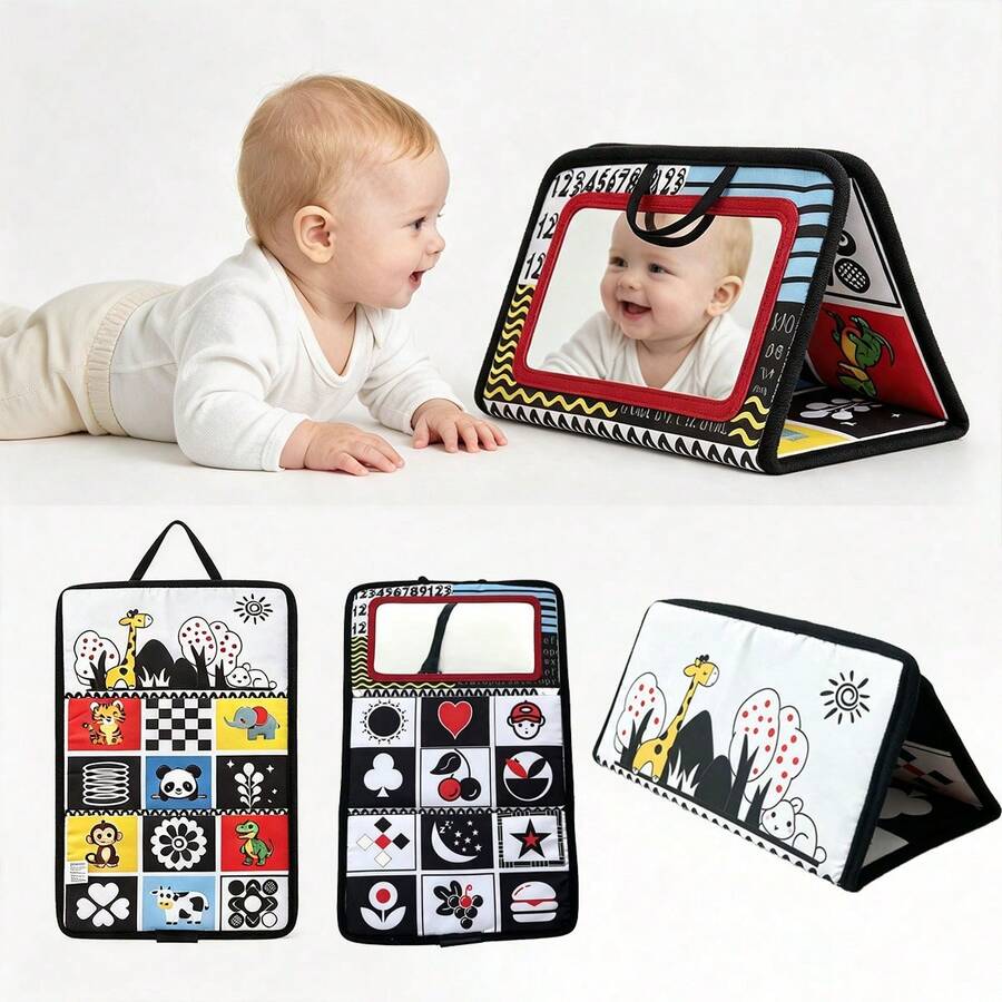 Children's Cloth Book Educational Toy Black White Red Double-Sided Folding Mirror Cloth Book Infant Toddler Toy