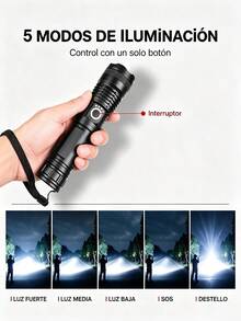 2 piezas Linterna LED de alta potencia, linterna táctica recargable por USB, foco de largo alcance, lámpara de camping - Negro (compra uno y llévate otro gratis) - Ver 10