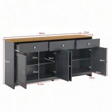 Grey And Black Sideboard With Wood Grain, Four Doors, Three Drawers, Living Room, Dining Room. Wood Color And Grey-Black - Grey - View 2