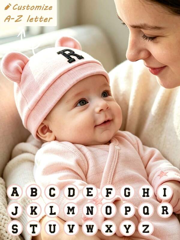 1pc Baby Letter A-Z Newborn Hospital Hat, 0-3 Months Elastic Soft Headwear, Daily Casual Knitted Cap