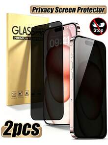 2pcs 17 Pro Max Privacy Tempered Glass Screen Protector, Military-Grade Drop Protection, 9H Hardness, Easy Installation, Compatible With Phone Cases, Full Screen Coverage, Touch Sensitive, Suitable For 17Pro/17Air/17E/17/16Promax/16Pro/16/15/14/13/12/11 Models, Smartphone Accessories, All-Around Privacy Protection - Black - View 34