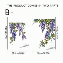 1/2件裝 歐式仿彩繪玻璃花卉靜電窗貼,角落懸掛式紫藤與牡丹藤蔓圖案,適合客廳玻璃窗裝飾,為居家增添清新田園美感 - 彩色 - 查看 16