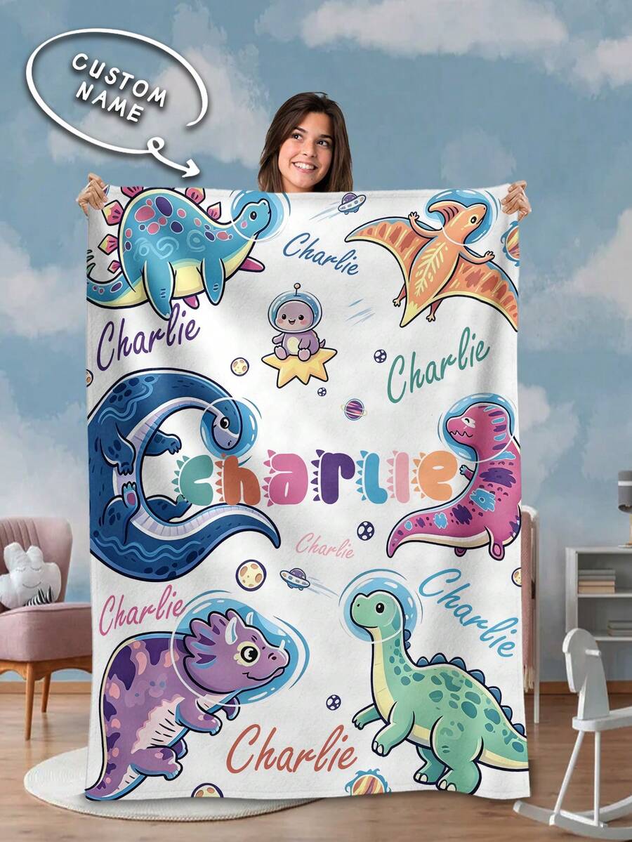 1pc Customized Name Blanket, Personalized Bed Throw, Printable Name, Personalized Throw Blanket, Cute Animal Pattern Blanket, Comfortable Blanket, Home Gift, Birthday Gift, Christmas Gift, Personalized Gift, Gift For Son/Daughter, Gift For Friend - Style 8 - View 1