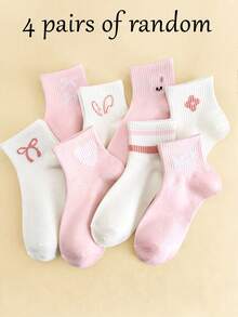8/4 Pairs Spring Summer Autumn Breathable White Pink Girls Ankle Socks, Cute Rabbit Bow Design Casual Sports Socks - Multicolor - View 13