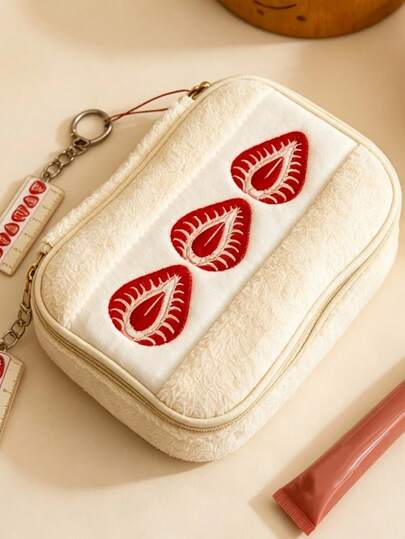 1 PC Strawberry Sandwich Plush Pencil Case Is A Sweet And Cute Small Item Pouch, Ideal For Storing Pens, Makeup Brushes, Back To School