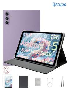 Qetupa 10.1 Inch Android 15 Tablet, Equipped With Protective Case And Screen Protector, 8GB RAM + 128GB/256GB ROM, MTK8788 Processor, 1280x800 Touchscreen, 5MP Front Camera And 13MP Rear Camera, 6000mAh Battery, No SIM Card Support (Adapter Not Included) - Purple - View 1
