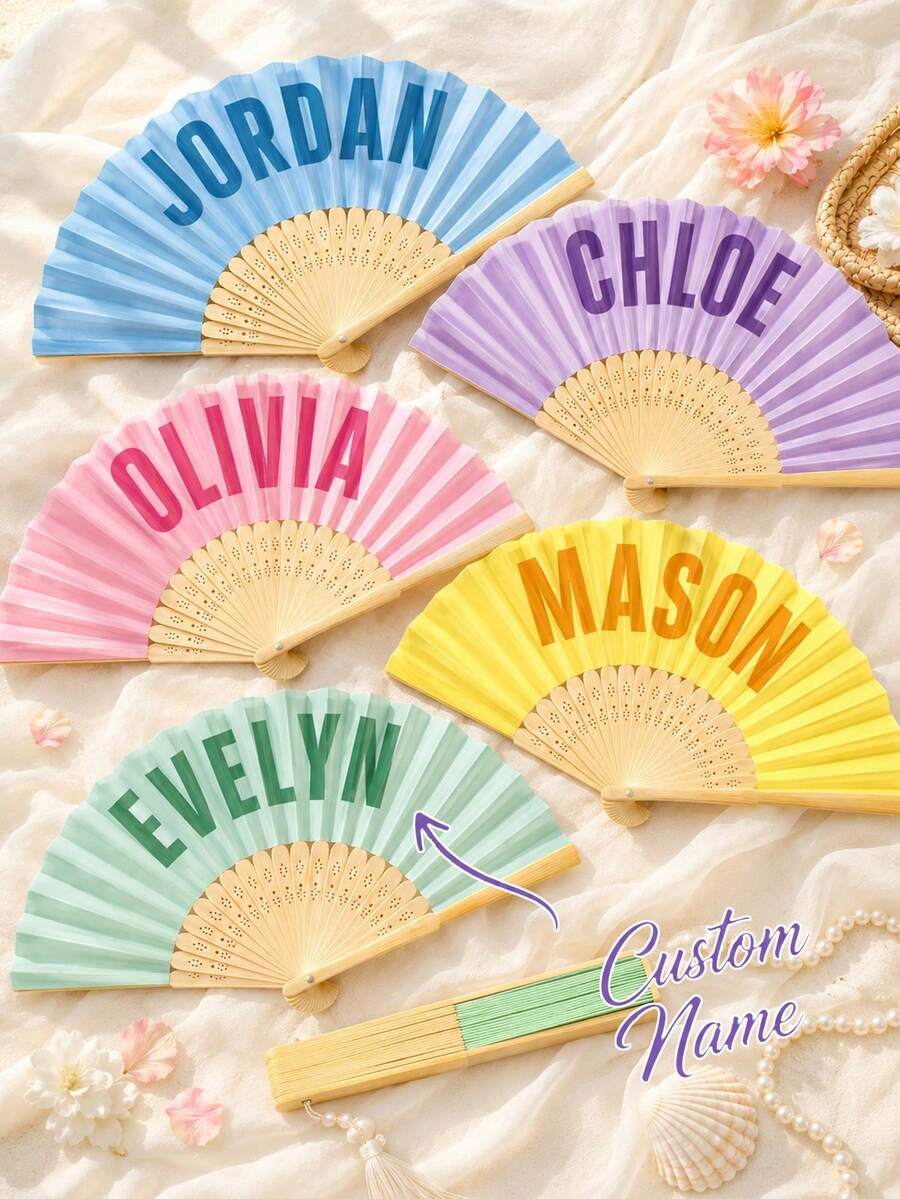 Personalized Photo Handheld Fan, Bamboo Wood Customized Folding Fan, Suitable For Wedding, Dance Events, Party, Decorative Gift