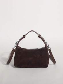 Maillard Color Palette Fashion Suede Texture Dumpling Bag Minimalist Style Handbag Versatile Shoulder Crossbody Bag For Commuting Shopping And Dating - Coffee - View 5
