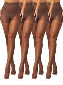 4 Pairs Women's Sexy 20D Coffee Brown Sheer Pantyhose, Stylish And Simple, Comfortable - Coffee Brown - View 9