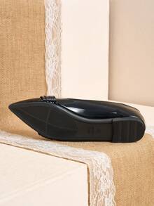 Pointed Toe Low Vamp Bow Flat Shoes, Delicate Satin Texture Soft And Premium Feel, Versatile Shoes - Deep Black - View 7