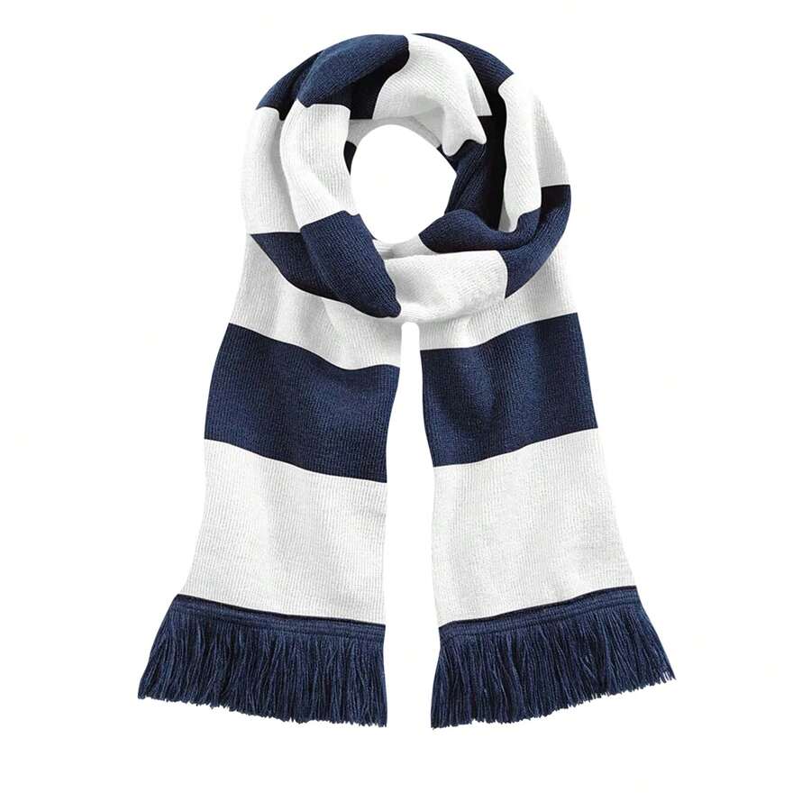 Beechfield Varsity Unisex Winter Scarf (Double Layer Knit) - French Navy / White - View 1