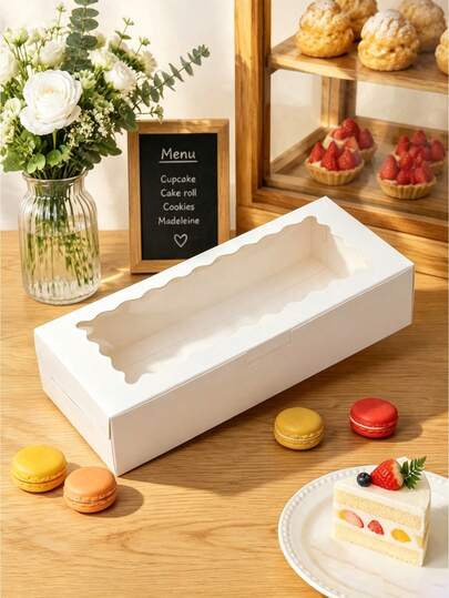 5pcs/10pcs/15pcs White Cardboard Wavy Window Cookie Box, No Handle, Can Be Used As Muffin Box, Cookie Box, Bread Box With Window, Suitable For Pastries, Pies, Muffins, Chocolate, Strawberry