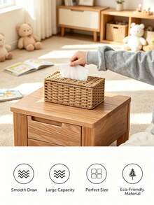 1 pieza Caja de pañuelos tejida a mano, rectangular con tapa, caja decorativa de estilo bohemio tejida, adecuada para almacenamiento en habitaciones de bebé, dormitorios y baños - Multicolor - Ver 3
