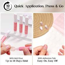 Beetles Black Cat Eye Press-On Nails, Short Almond Fake Nails With White Polka Dots, Nail Glue & Adhesive Tabs, 10-Minute DIY Manicure Kit - Short Almond Black Cat Eye - 查看 7