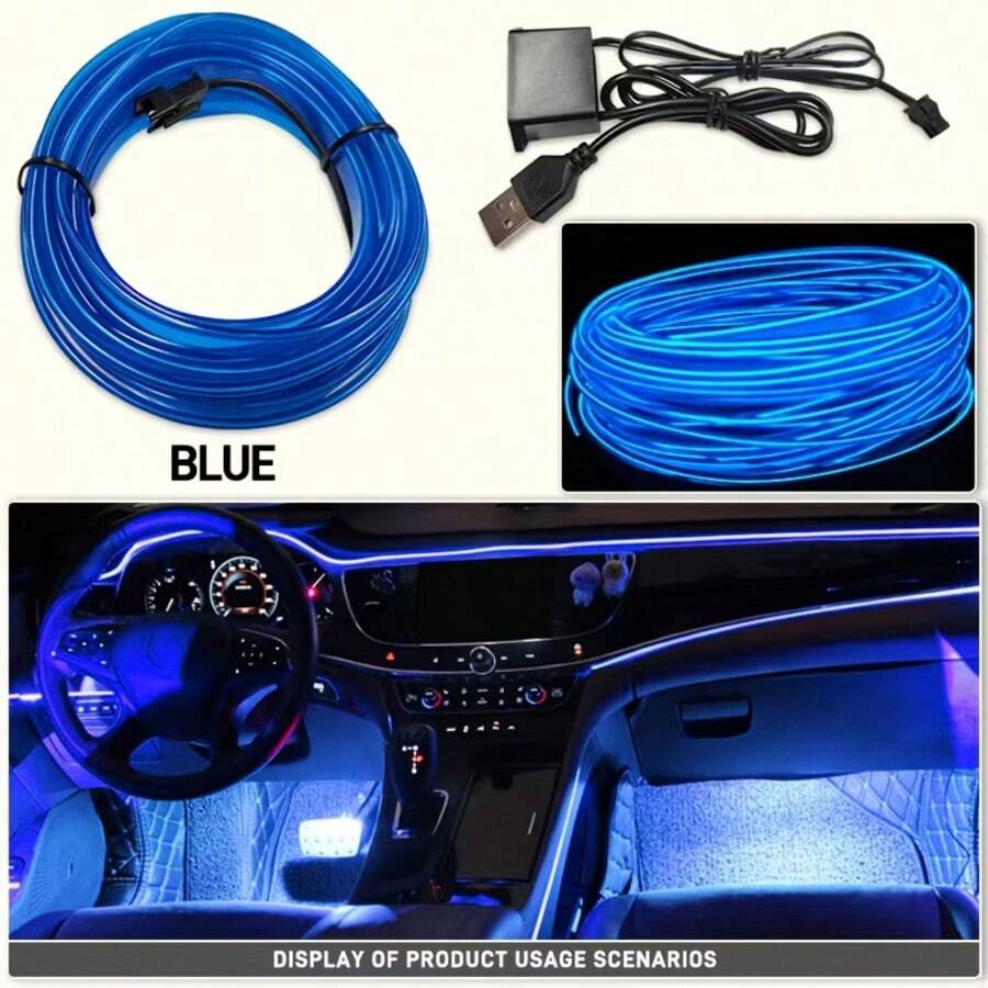 Lampu Ambient EL Mobil 3M, Pasang & Mainkan USB, Strip Dekorasi Interior Mobil Minimalis Kreatif - A - View 1