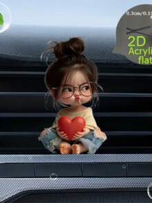 1pc Cute Pouty Girl Holding Heart Acrylic Car Air Vent Clip Decor - A - View 2