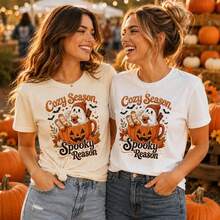 Cozy Ghost Pumpkin Spice Halloween Shirt, Spooky Fall Graphic Tee - 樣式1 - 查看 4