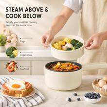Reemix Hot Pot Electric With Steamer, 1.6L(54.11oz) Ramen Cooker Non-Stick Sauté Pan For Steak, Egg, Fried Rice, Ramen, Oatmeal, Soup, Portable Personal Hot Pot Perfect Suit For Dorm Room And Apartment - 米色 - 查看 4