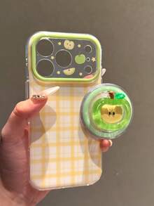 Dudukan Ponsel Magnetik Apple Motif Kotak-kotak Hijau Kompatibel dengan Casing Ponsel 17 Pro Max Tanpa Gangguan Apple 16 Pro Baru 15 Perlindungan Penuh 16 PM Tahan Guncangan 17 Wanita 17 Pro Desain Niche Sangat Cantik - Kuning - View 2