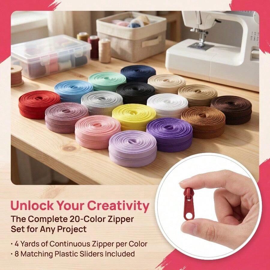 1 Set = 4 Zippers + 8 Plastic Zipper Pulls, 20 Colors Available, Zipper Set With Matching Color Plastic Zipper Pulls, Suitable For Clothing, Bags, Home Textiles And Other Sewing Tools - A - View 1