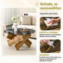 Mesa de centro redonda de MDF + vidrio, disponible en varios colores: Estructura de madera en forma de cruz, creativa, sencilla y elegante.79 de diámetro, superficie de vidrio templado de 0,8 de grosor. - Madera + MDF + vidrio - Ver 4