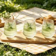 Set Of 9/6/2 Elegant 14oz Stemless Wine Glasses - Durable, Reusable, Shatter-Resistant, Suitable For BBQ, Picnic, Bar Party And Indoor Gathering, With Vertical Grooves On The Body For Enhanced Strength, Ideal Wine Gift, Bar Essential, And Best Choice For Christmas, Reusable. - Clear - View 5