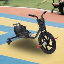 Striped Light-Up Drift Tricycle, 4-Level Adjustable Human-Powered Trike, Stable Anti-Tilt Structure With Universal Rear Wheels & Non-Slip Pedals For Outdoor Leisure Sports - Black - View 1