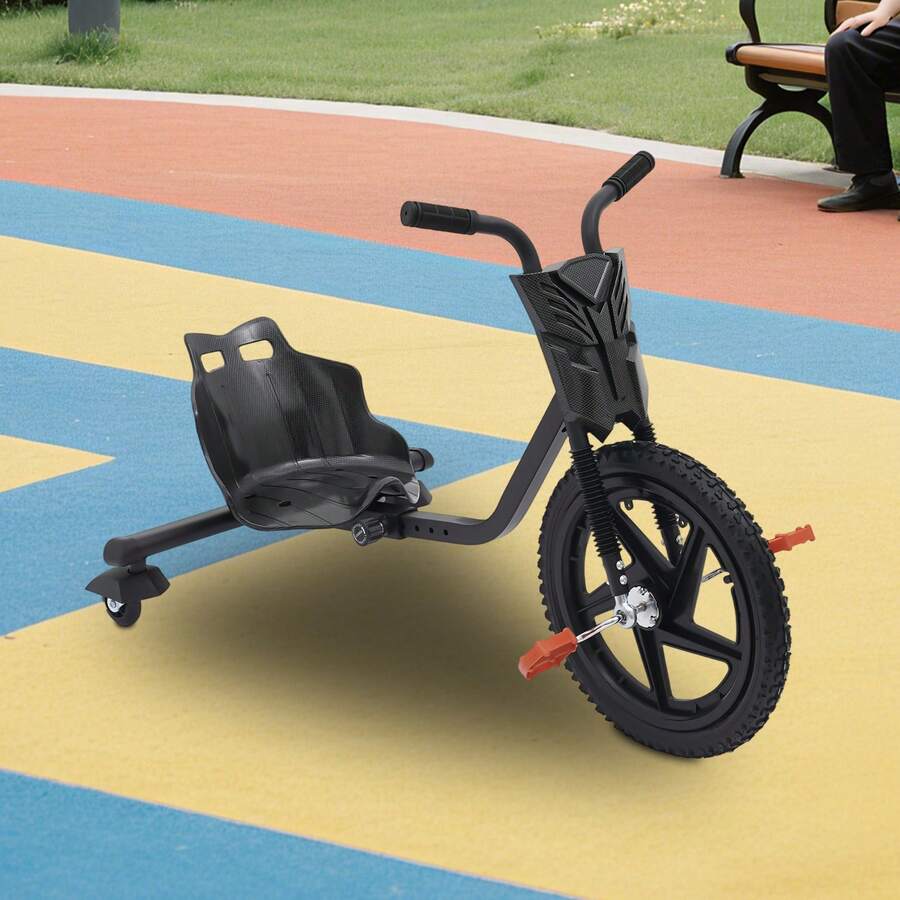 Striped Light-Up Drift Tricycle, 4-Level Adjustable Human-Powered Trike, Stable Anti-Tilt Structure With Universal Rear Wheels & Non-Slip Pedals For Outdoor Leisure Sports - Black - View 1