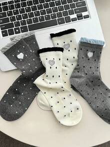 5 Pairs Women's New Floral Mid-Calf Socks, Vintage Tulip Design, Loose Cuff Non-Constricting, Cute Floral Lace Socks, Suitable For All Seasons, Random Colors - Multicolor - View 2