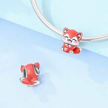 1pc Cute Cartoon Animal S925 Sterling Silver Charms, Enamel Dog Cat Fox Bear Panda Beads, DIY Bracelet Spacer Beads For Women Girl Daily Jewelry Gift - Silver - View 7