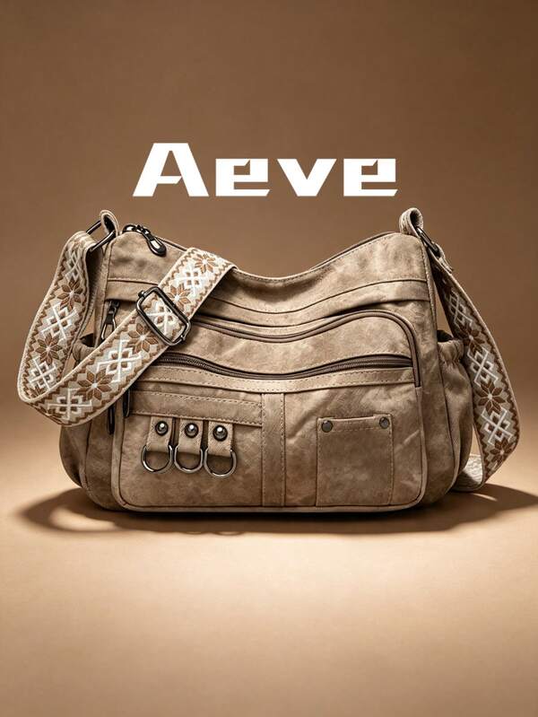 Bohemian Style Women's Crossbody Bag With Shoulder Strap, Multiple Pockets With Zipper Closure, Vintage Elegant Street Fashion Shoulder Bag, Lightweight Outdoor Portable Square Bag, Fits Phone, Camera, Coins, Cosmetics, Casual Sophisticated Women's Bag, Soft Solid Color Minimalist PU Leather Fabric, Polyester Lining, Suitable For Travel, Vacation, Party, Business Trip, Mommy Bag, Detachable Shoulder Strap