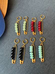 Minimalist Stainless Steel Paperclip Earrings With Colorful Beads, Personalized Ear Jewelry For Women - Earrings - View 4