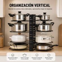 Adjustable Black Carbon Steel Pot And Pan Organizer, Double-Sided 8-Tier Kitchen Storage Rack For Cabinets And Countertops, 42x20x54.5cm - 黑色 - 查看 4