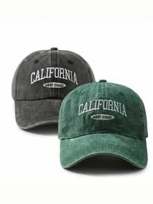 BONNY BOOM 2件裝 CALIFORNTA 西海岸刺繡棒球帽卡車帽，中性復古水洗 Y2K 戶外防曬可調節旅行度假禮物，適合朋友家人、萬聖節、聖誕節、母親節、父親節、新年、婚禮用品、感恩節、單身派對、返校季、學生開學季、教師節、嘉年華 - 綠色+黑色 - 查看 2