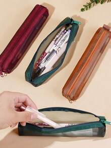 Mini Mesh Pencil Case Storage Bag, Portable Multi-Functional Square Stationery Bag For Exams, Can Store Ruler, Pencil, Eyebrow Pencil, Student Exam Bag, Small Stationery Bag, Travel Essential Makeup Bag, Room Decor, Back To School Season - Multicolor - View 9
