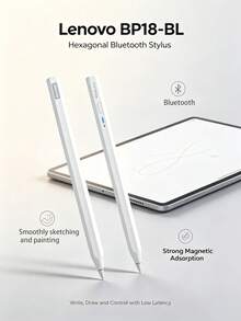 Lenovo Pulpen Stylus Heksagonal Kapasitif BP18BL, Universal untuk Android dan Apple, Anti-Salah Sentuh Layar Penuh untuk Penulisan yang Lancar, Pengoperasian Cepat Satu Tombol, Daya Tahan Baterai Lama dan Pengisian Daya yang Nyaman, Tampilan Baterai Real-Time, Putih - View 1