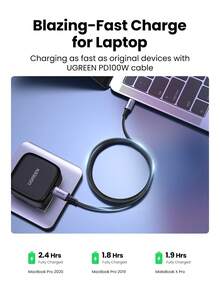 UGREEN 5A 100W E-Marker USB 2.0 Type-C 轉 Type-C 快充線，相容 15/16 Pro Max、Samsung S24/S23/S22，20V 5A 鍍鎳接頭，相容 MacBook、iPad Pro、平板電腦、筆記型電腦 - 黑色 - 查看 3