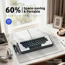 Compact Wired Keyboard 61 Keys RGB Backlit Small Portable Office Computer Membrane Keyboard Suitable For Windows Tablet Laptop Gaming Players White And Black - White Black - View 4