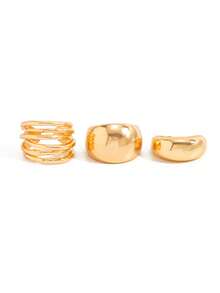3pcs INS Minimalist Versatile Geometric Glossy Line Hollow Curved Toe Ring Set, Unique Niche Design Multi-Layer Foot Jewelry - Gold - View 5