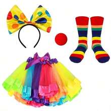 5pcs Clown Rainbow Costume Accessories Set, Includes Ballet Tutu, Headband, Socks, Nose. Halloween, Cos - Multicolor - View 4